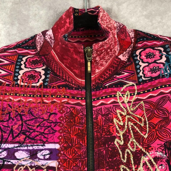 Spa by Chico's Jacket Womens 2 Large Full Zip Art To Wear Abstract Pink Colorful - Picture 3 of 12